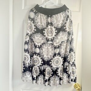 Lavish Black and White Tiered Midi Skirt